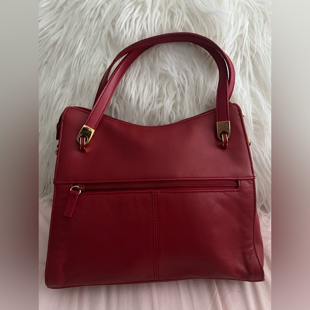 Leather Red and White Color Block Bag - Picture 2 of 12